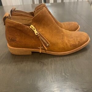 UGG Glee Ankle Boots Booties Women's 7 Suede Zip Dark Chestnut Brown Casual